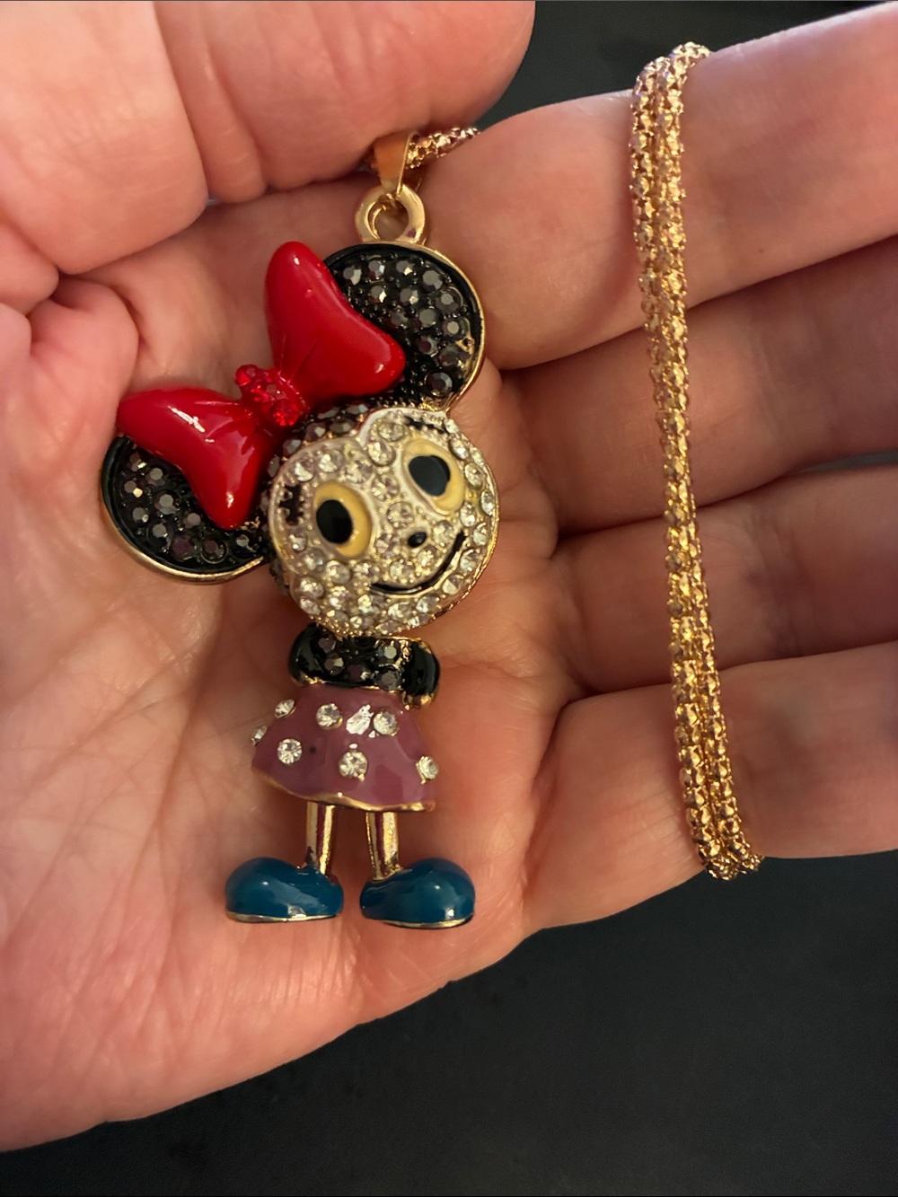 Red Bow Mini Minnie Moveable Pendant Necklace